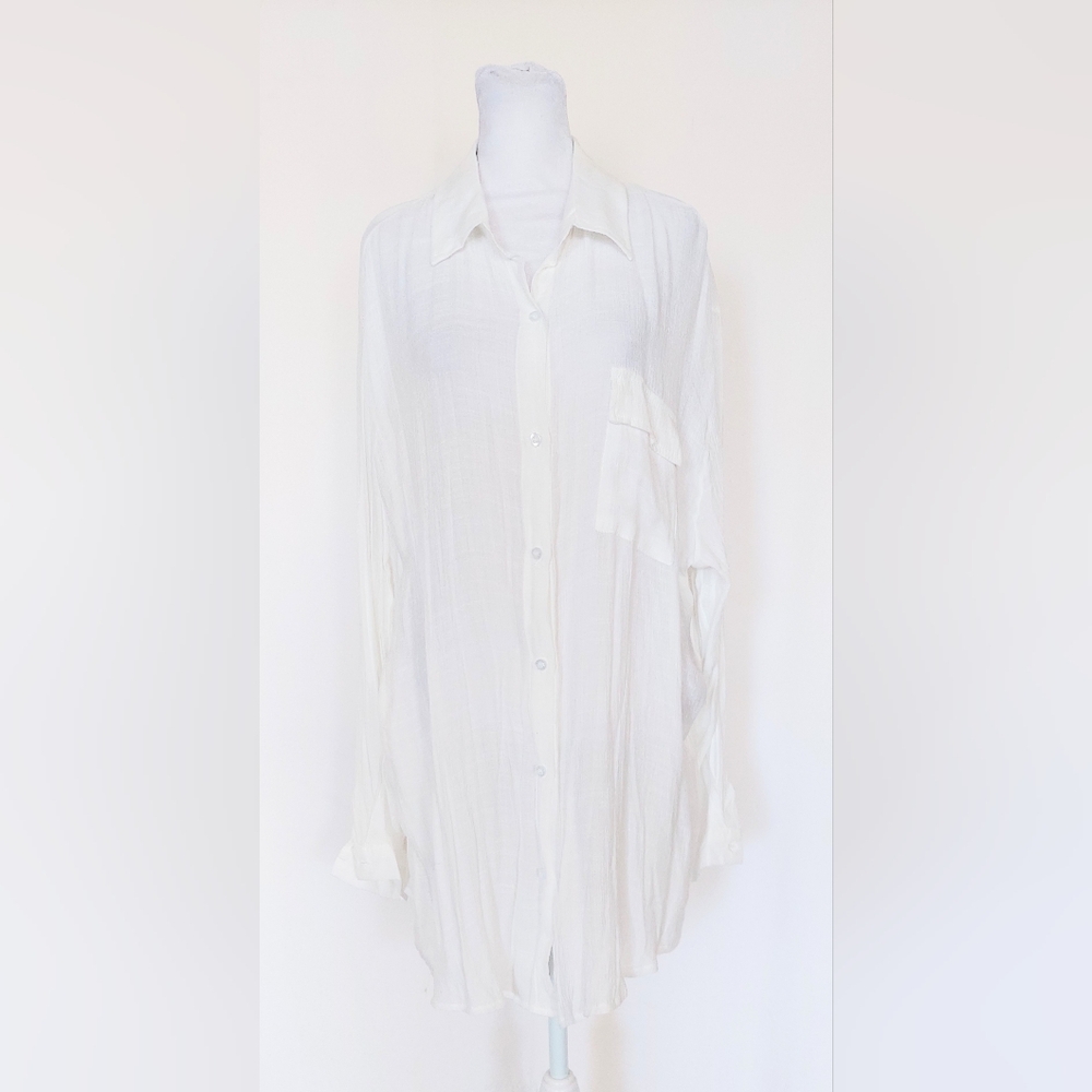 Zoye Chen Button Down Long Sleeve Cover Up Shirt XXL White